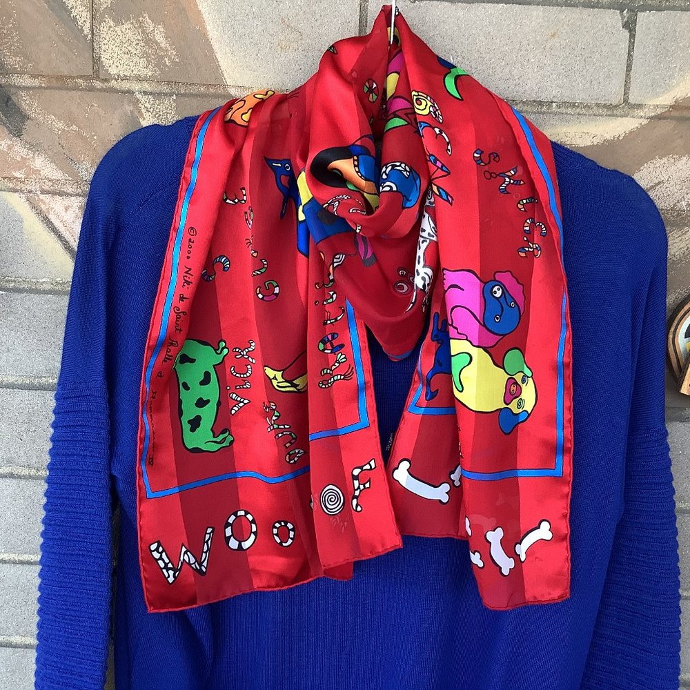 Nikki St. Phalle Silk Chiffon Vintage Dog Scarf